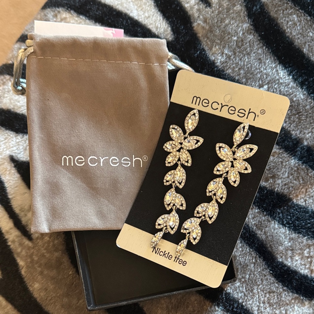 Silver Floral Crystal Earrings